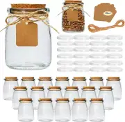 Mini Yogurt Jars 30 Pack, 7 Oz Glass Favor Jars with Cork Lids, Pudding Containe