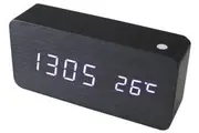 TODO White Led Wooden 3 Alarm Clock + Temperature Display Usb/Battery Wood Black 6035