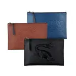 【LOEWE 羅威】LOEWE 壓印LOGO/飛龍浮雕牛皮6卡拉鍊手拿包(多款多色)