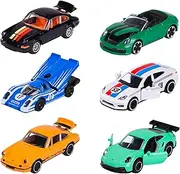 Majorette Porsche Motorsport Premium Assorted 1:64 Scale Diecast Car, Random Selection of 6 Porsche Models, Freewheel, Opening Parts, Collector's Card, Ages 3+