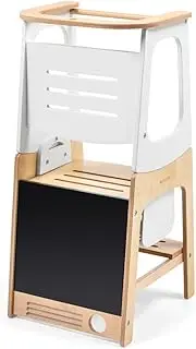 Maxi-Cosi Toucan Baby Learning Tower Wood, Montessori Toddler Step Stool, 18months-150kg, Blackboard, Height-Adjustable Kitchen Helper, Converts into Desk+Stool, FSC® 100% Certified Wood, Natural Wood