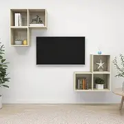 Sonoma Oak 4 Piece TV Cabinet Set, Wall-Mounted Floating Entertainment Unit with Ample Storage for Living Room