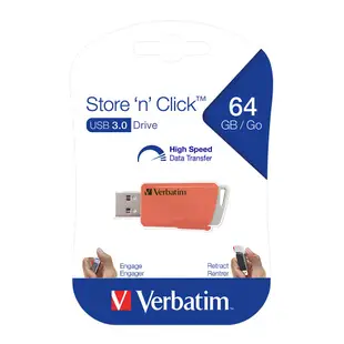 【Verbatim 威寶】64GB USB3.0 Gen1 高速滑蓋隨身碟-橘色 2入組