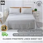 Natural Home White With Dark Pinstripes Yarn Dyed Linen Sheet Set Super King