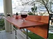 Balcony Bar Table for Railings, Balcony Folding Deck Table, Wooden Adjustable Hanging Deck Table for Patio, Apartment, Garden (Chestnut, 24" L x 11.8" W)