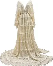 [D&J DON&JUDY] D&J Chiffon Women's Split Maternity Dress Boho Maxi Dress V-Neck Pregnant Dresses Photography Baby Shower