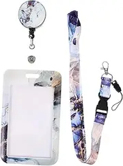 VILLFUL Id Card Holder with Horizontal Sleeve Name Tag Cover for Secure Protection of Badges Business Cards Creative Glitter Marble Design