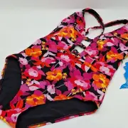Miraclesuit Skinnydippers Swimsuit Womens XL Floral Mowie Tiffi One-Piece Black