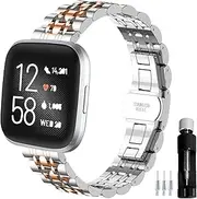 Gheper Metal Watch Band Compatible with Fitbit Versa 2 & Versa Lite & Versa SE Wristband Stainless Steel Replacement Strap