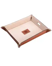 Bey-Berk Monogrammed Saddle Brown Leather Valet & Charging Station, (A-Z)