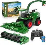 RC Combine Harvester Tractor Toy, 1:24 Scale, 2-in-1 Farm Tractor Toy with 2 Rechargeable Batteries, Green, Unisex, 4-9 Years