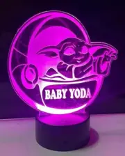 GROGU BABY YODA 3D Illusion Night Light 16 Colour REMOTE Battery/USB Lamp