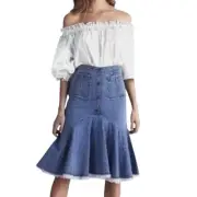 Aje Phelps Denim Midi Skirt Size 12 New With Tags Classic Wash Cotton