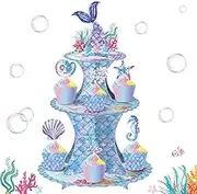 Cupcake Display Stand,3 Tier Mermaid Tail Dessert Stand | Colorful Mermaid Theme Dessert Stand for Cupcake, Snack Bowls, Appetizers, Fruit