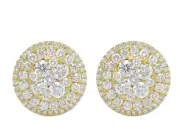 Yellow Gold Round Flower Cluster Real Diamond Stud Earrings 16MM 4 CT