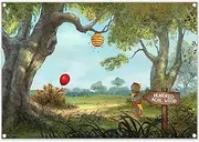 Yriujul 7x5ft Fabric Hunny Cartoon Spring Forest Photography Backdrop Sweet Honey Bear Background Bee Acre Red Balloon Wood Birthday Photo Tapestry Props