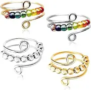 4 Piece Anxiety Ring Set, Open Rings Fidget Spinner Rings, Anti-Stress Decompression Anxiety Ring, Adjustable Anxiety Ring for Girls and Women Stress Relief Anxiety