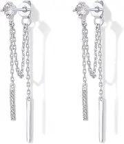 [PAVOI] 18K Gold Plated Sterling Silver Posts Drop Dangle Chain Earrings for Women | Dangling Chain Studs | Cubic Zirconia Ball Threader Earscapes Earrings