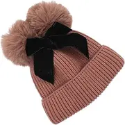 [TOVINANNA] Bow Knitting Hat Warm Knitted Hat for Autumn Comfortable Skin Friendly Design for Home Travel Stylish Accessory for Boys