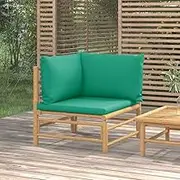 Garden Corner Sofa with Green Cushions Bamboo