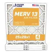 Filter King 25x28x1 Air Filter 4-PACK MERV 13 Actual Size 24.5 x 27.5 x .75"