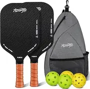 Amoswiz Edgeless Pickleball Paddles Set of 2, Premium Fiberglass Black Pickleball Racket, 3K Carbon Surface