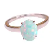 Solid 14KT White Gold 1.00 Carat Oval Shape 100% Natural Australian Opal Ring
