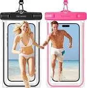 Karvense Waterproof Phone Pouch/Case, Luminous Water Proof Phone Pouch for iPhone & Samsung Galaxy, Large Under Water Dry Bag for Travel, Cruise, Vacation & Beach Essentials (Black + Pink-2 Pack)