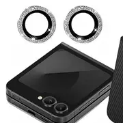 [BQLQBQLQ] Camera Lens Screen Protector for Samsung z flip 6,Bling Diamond Camera Lens Film, 2pcs Shockproof Metal Ring Cover Film for Samsung z flip 6 (Silver)