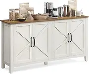 VASAGLE Storage Cabinet, Buffet Cabinet, TV Stand, Sideboard, Credenza, with Adjustable Shelves, for Living Room, Dining Room, Entryway, Rustic White and Honey Brown ULSC381W01