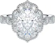 [THELANDA] 2CT Oval Cut Genuine Moissanite or Simulated Diamond Sterling Silver Milgrain Vintage Promise Ring Halo Engagement Ring