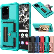 For Samsung S22 Ultra/S20 Plus Shockproof Rubber Card Holder Leather Case Cover