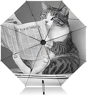 [PDZRMY] UV Protection Travel Umbrella Funny Cat Toilet Compact for Rain and Sun - Auto Open and Close UPF 50+ Windproof Portable 46” Sun Umbrella for Women and Men