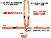 OFF ROAD HARNESS SFI 16.1 5 PT JR CAM LOCK ROLL BAR MOUNT BELT ORANGE ALL WRAP