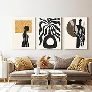 (Wall Art)Matisse Abstract Figure Line Canvas Painting Black Beige Illustration Poster and Print Nordic Home Decor 20”x24”(50x60cm)X3 Frameless