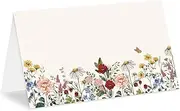 Whaline 100Pcs Floral Place Cards 2 x 3.5 Inch Vintage Wildflower Tented Cards Blank Table Name Sign for Wedding Banquet Bridal Baby Shower Birthday Party Table Setting Supplies