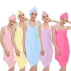 Wearable Bath Towels Set Absorbent Camisole Shower Dress Hair Dryer Cap Women