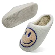 Nevenka Womens Retro Smiley Face Soft Plush Slippers Comfy Slip-on Shoes-SmileyYellow