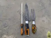 Custom Handmade Knife King's Made Damascus Steel Kitchen Set With Sharpener