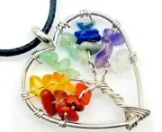 Beautifu1 12mm Heart Shaped Tree of Life 7 Chakra Crystal Pendant Boxed Gift