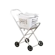 Laundry Trolley Washing Basket Folding Clothes Aluminium Collapsible Cart Wheels