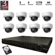 NVR Kit: 8 Channel NVR+12TB Hard Drive+4K Dome IP Cameras (8 Pieces)