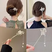 FD90095477 2PCS Hair Chopsticks, Hair Stick Butterfly Pearl Hair Pins Vintage Chignon Hair Accessories Headwear with Tassel FD90095477