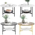 Modern Coffee Table Storage Shelf High Gloss Tables Glass Sintered Stone 2-tier