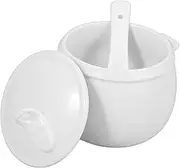 CHICAMPERA 1 Set Ceramic Soup Bowl with Spoon Versatile Stew Pot for Soup Porridge and Desserts Easy to Clean Kitchen Container Essential Serving Bowl for Home Cooking