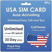 USA SIM Card for UK Phone 30 Days | Auto-Activating Preloaded | Call home for free | Unlimited 5G Data/Talk/Text With Tethering/HotSpot/Internet Sharing