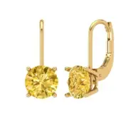 4.0 ct Round Cut Yellow Drop Dangle Solitaire Earrings 14k Yellow Solid Gold