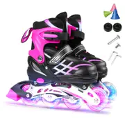 Adjustable Illuminating Inline Skates With Light Up Wheels Pink M
