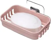 Wall Mounted Double Layer Soap Dish Holder Punch-Free Drawer Draining Holder Kitchen Sponge Storage Box Bathroom Organizer Rack(Single Layer Pink)