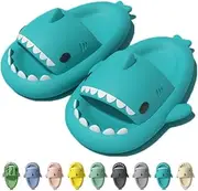 [Jfxgjuv] Shark Slides Kids, Shark Slippers Kids, Boys Girls Cloud Shark Slides Non-Slip Novelty Open Toe Sandals Thick Sole Beach Pool Shoes Shower Sandals, Light Green, 2 Little Kid